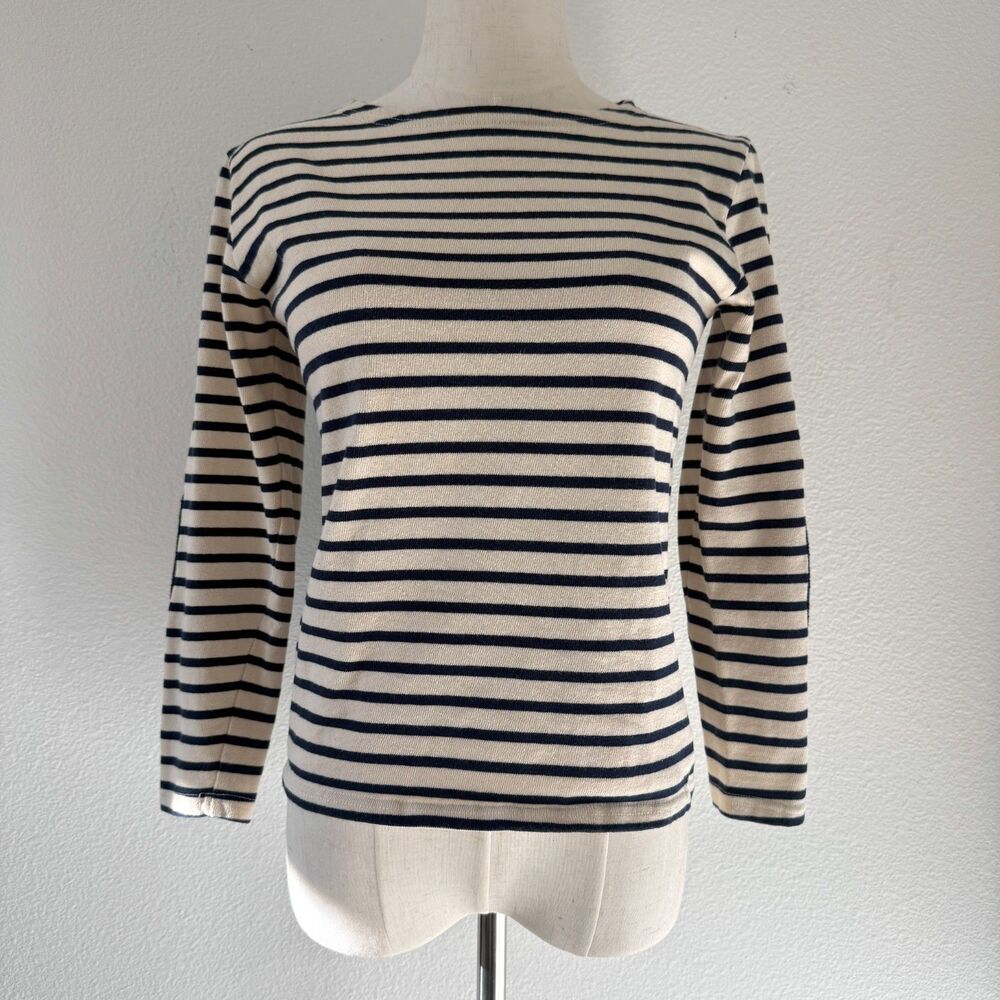 Saint James French Benton Style Striped Boatneck Top Elbow Patches Mid Sleeves S